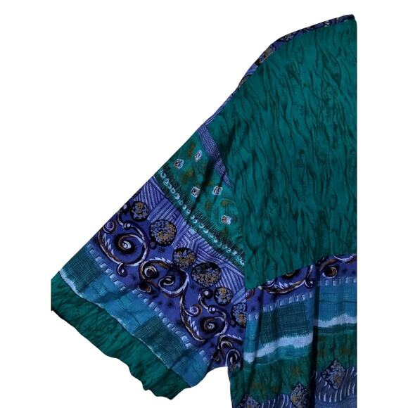 3499)Vtg Touche Blue Purple Aqua Hand Drawn Button Up Short Sleeve Blouse XL? - Picture 4 of 6